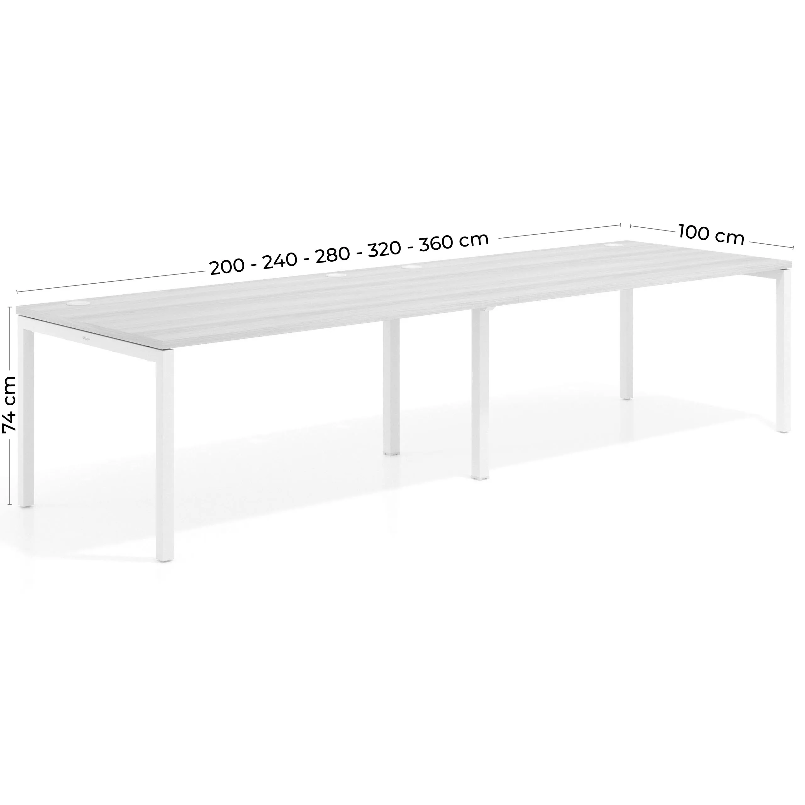 Mesa de oficina en continuidad progresiva doble Kube, fondo 100cm, estructura blanca
