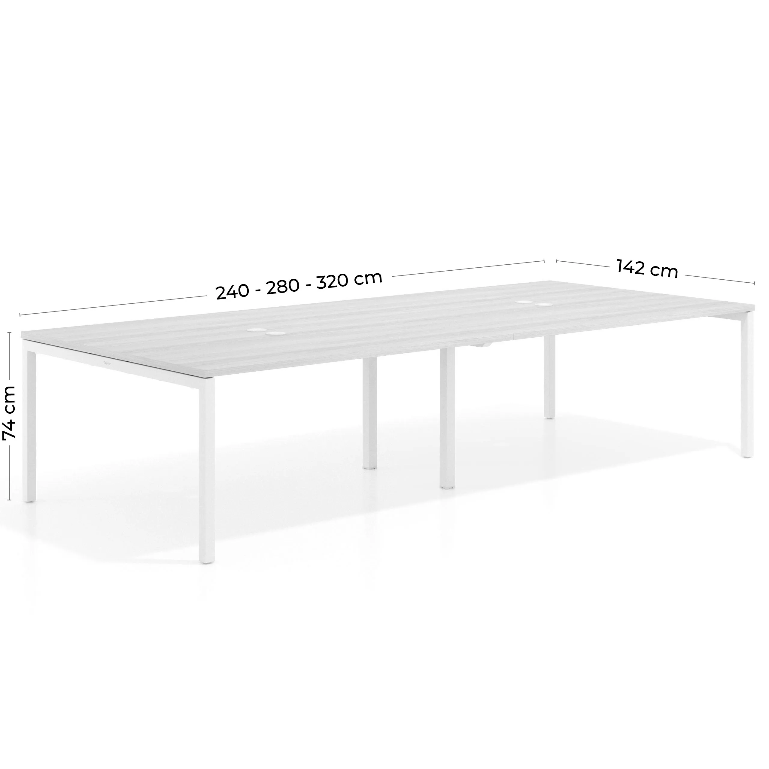 Mesa de reuniones doble Kube, encimera continua, fondo 142 cm, estructura aluminio