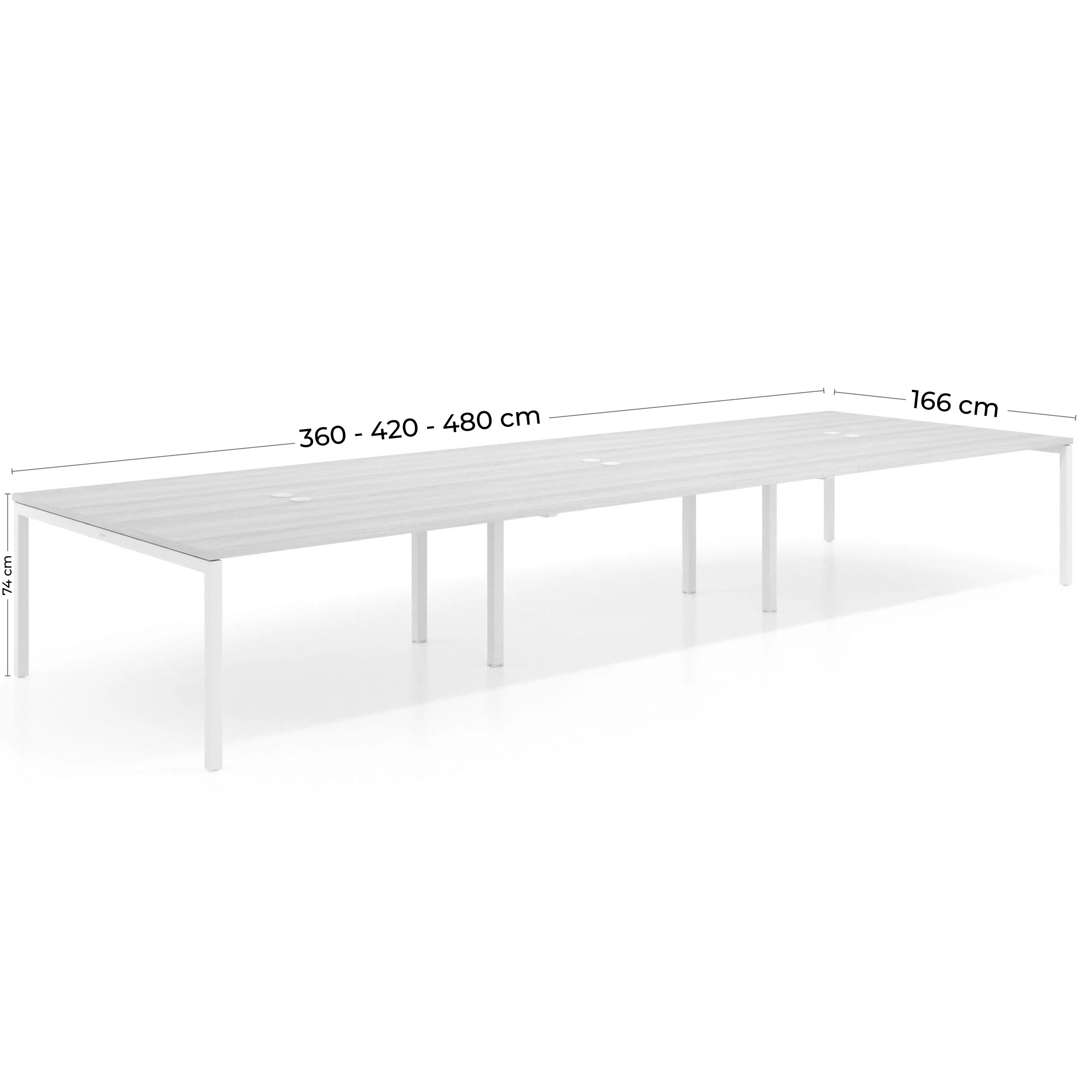 Mesa para coworking Kube triple, encimera continua fondo 166 cm, estructura aluminio