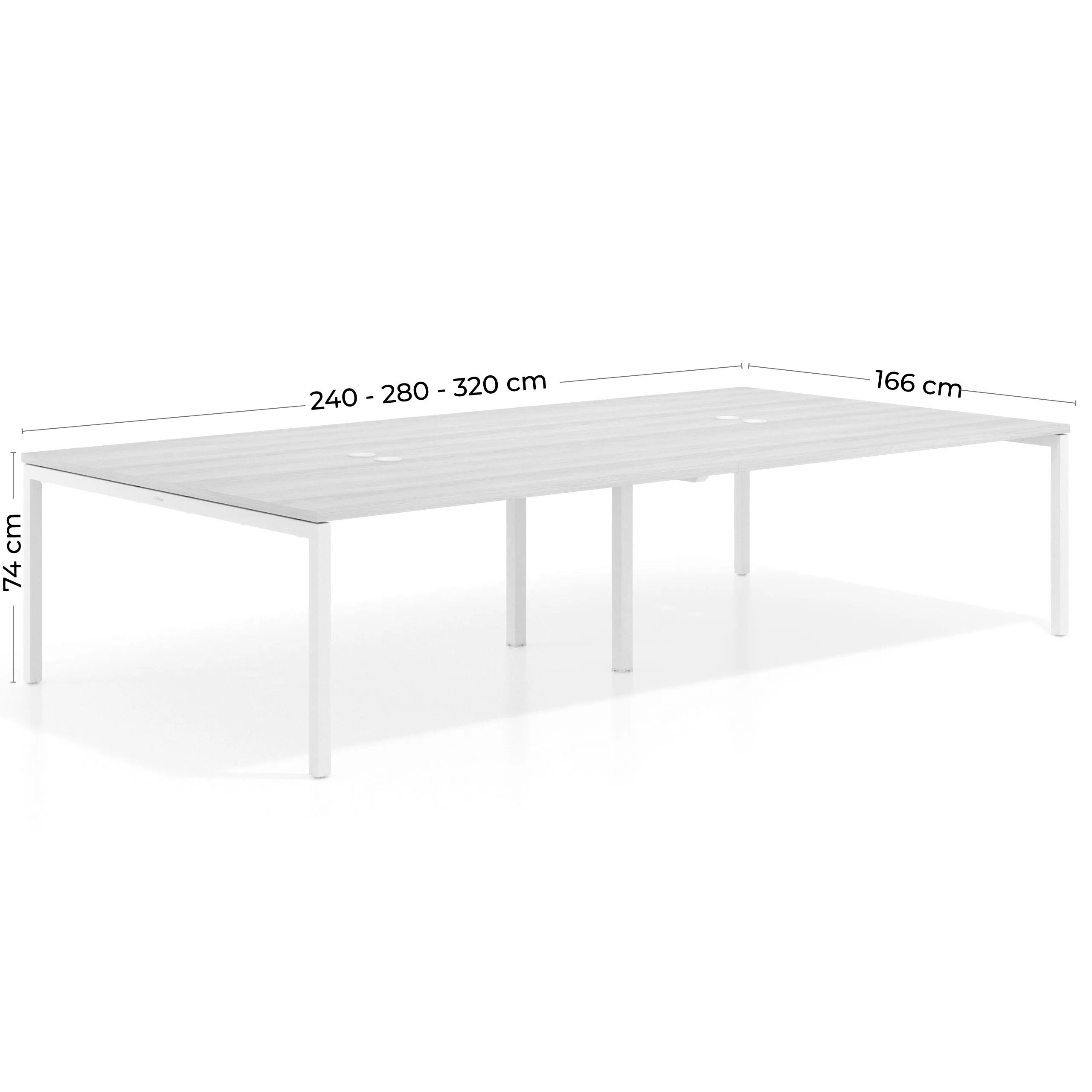 Mesa para coworking Kube doble, encimera continua fondo 166 cm, estructura blanca