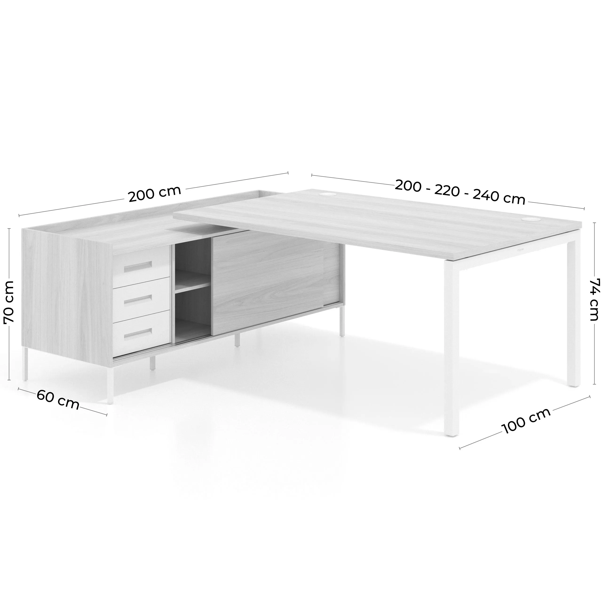 Mesa de dirección con pedestal cajonera Kube fondo 100cm estructura blanca