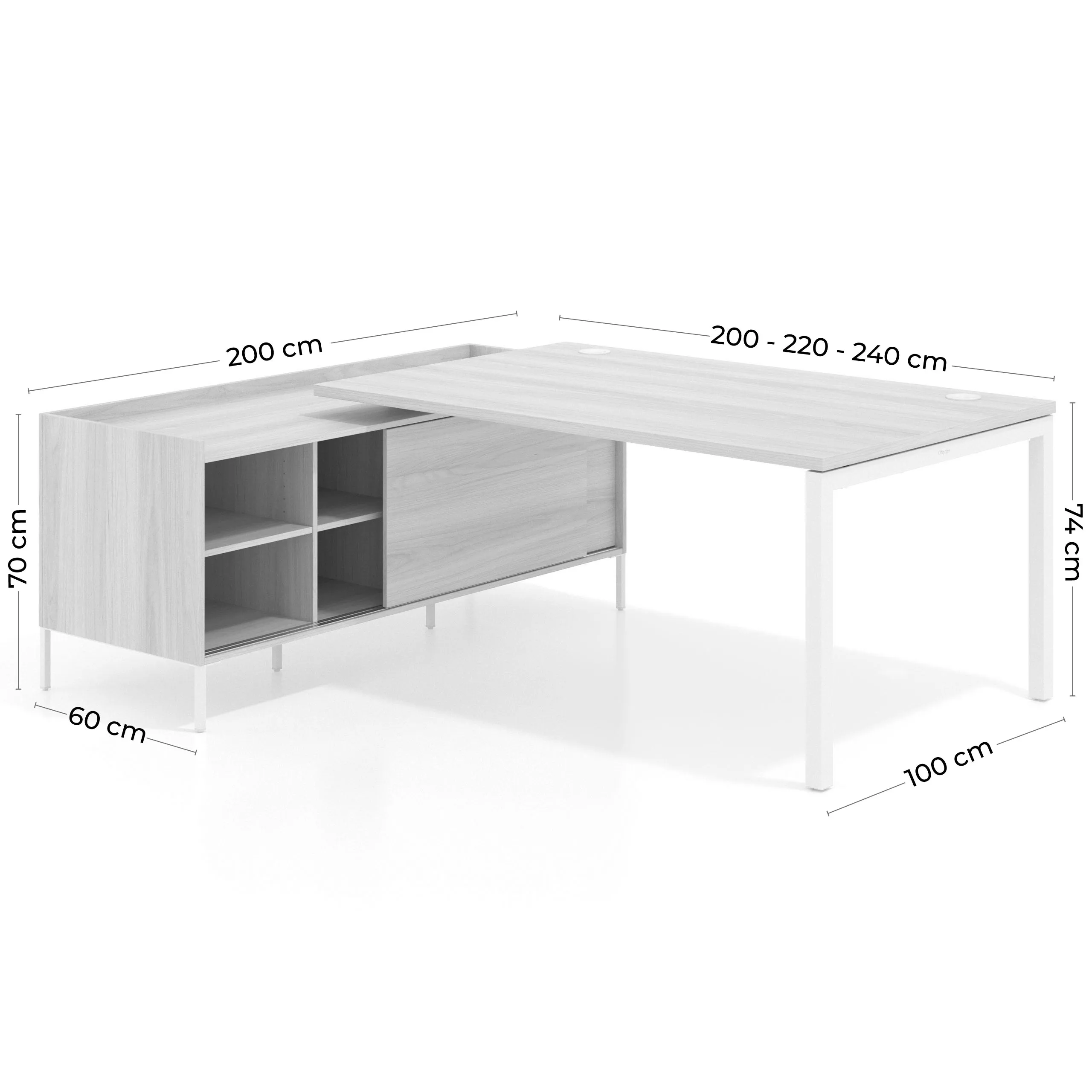 Mesa de dirección con pedestal estantes Kube fondo 100cm estructura blanca