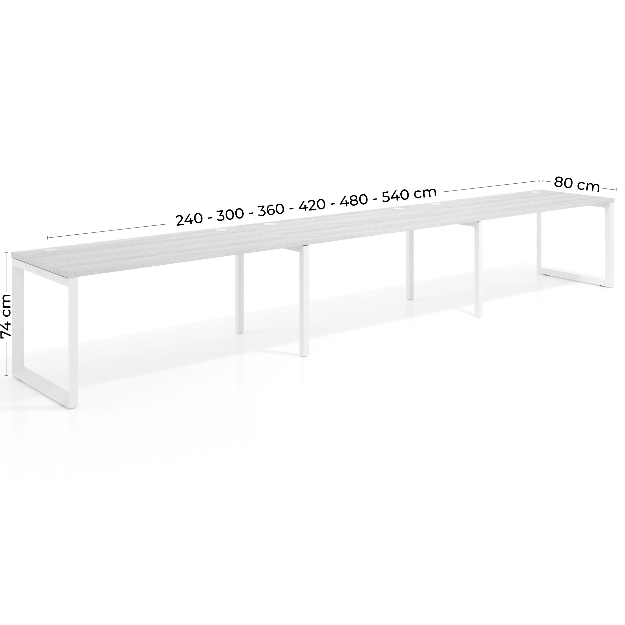 Mesa de oficina progresiva Delta triple, fondo 80cm, estructura blanca
