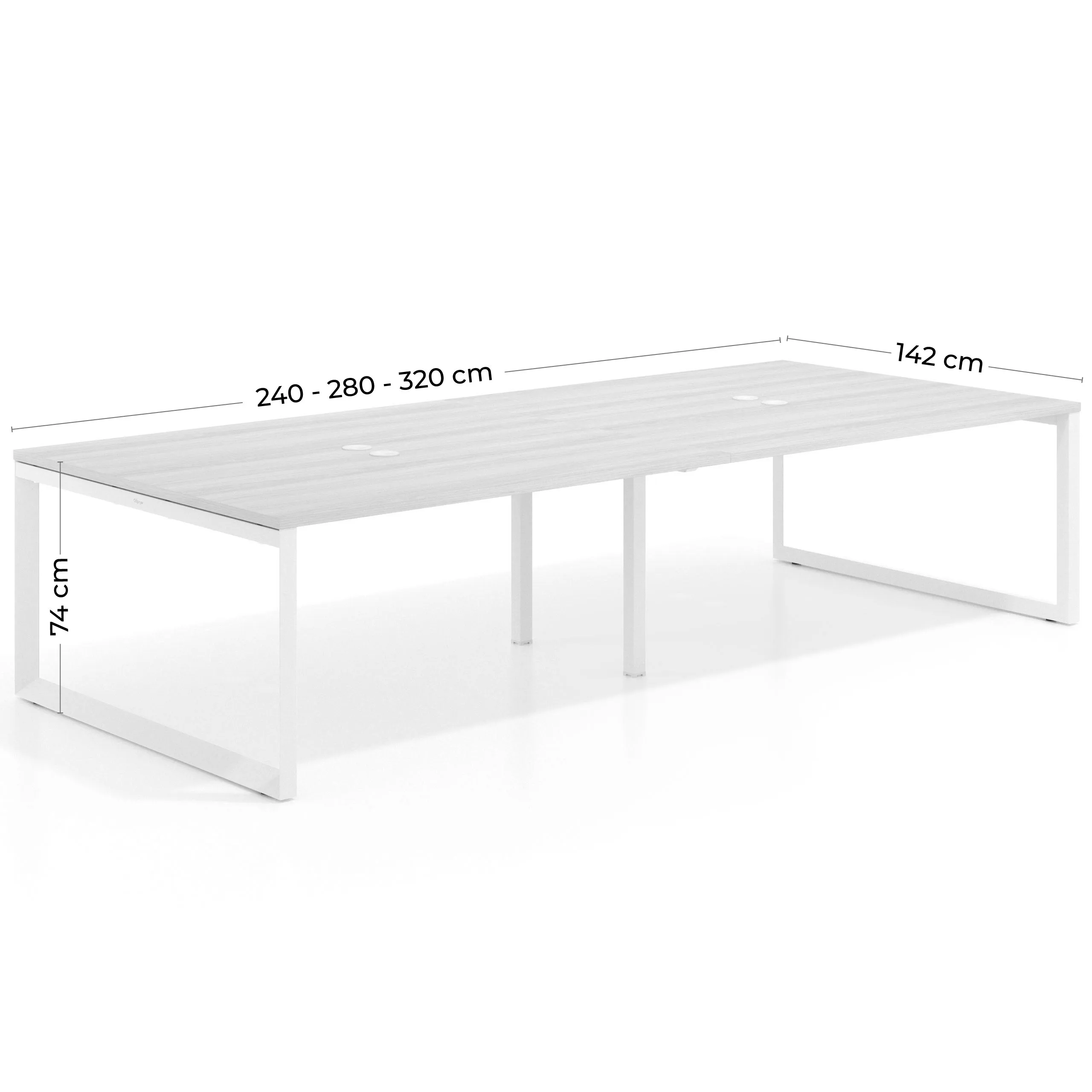 Mesa para reuniones rectangular doble, fondo 142 cm, estructura negra