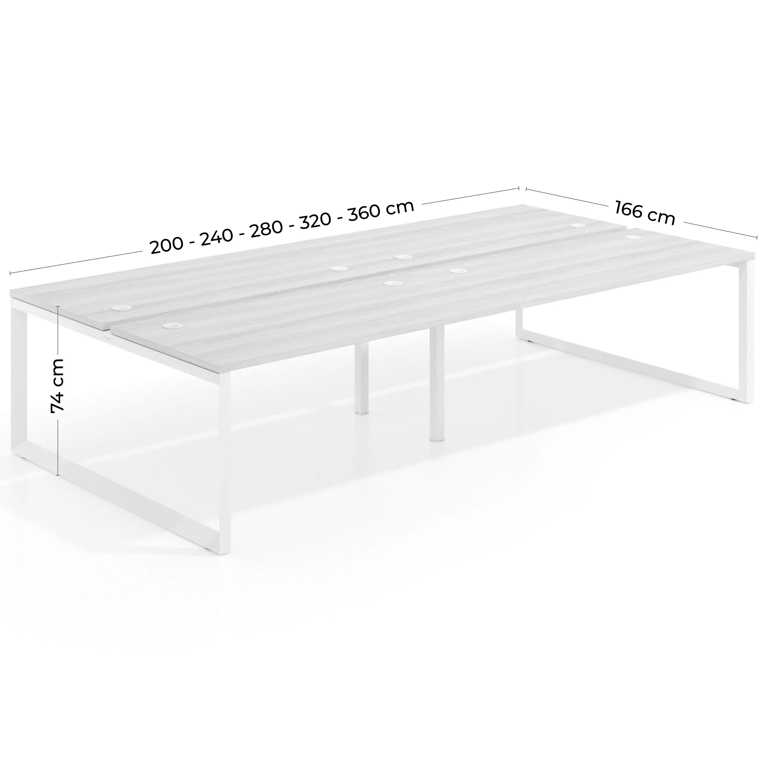 Mesa oficina multipuesto bench Delta doble, fondo 166cm estructura negra