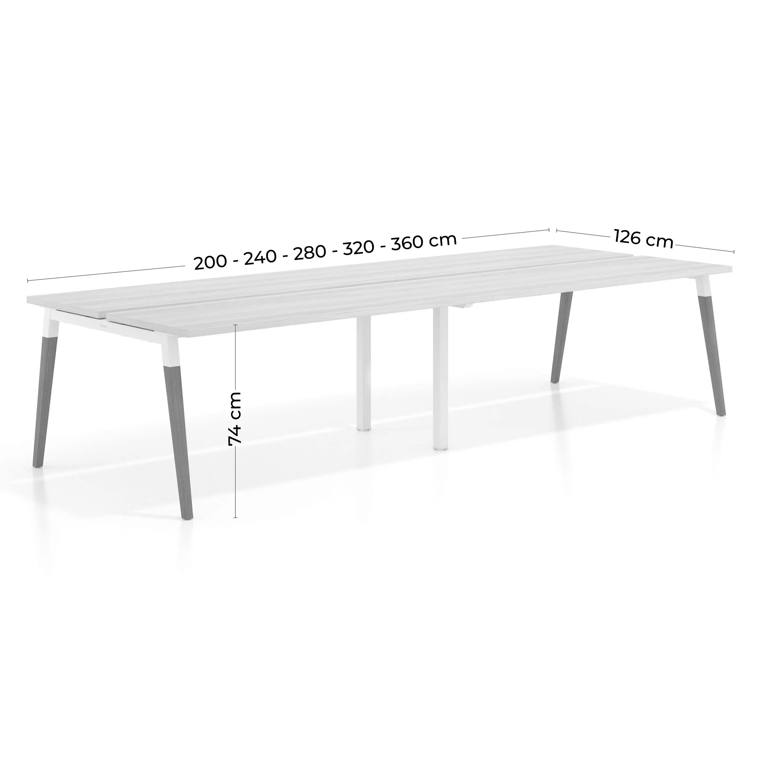Mesa de oficina multipuesto Arki doble, fondo 126 cm, patas de madera