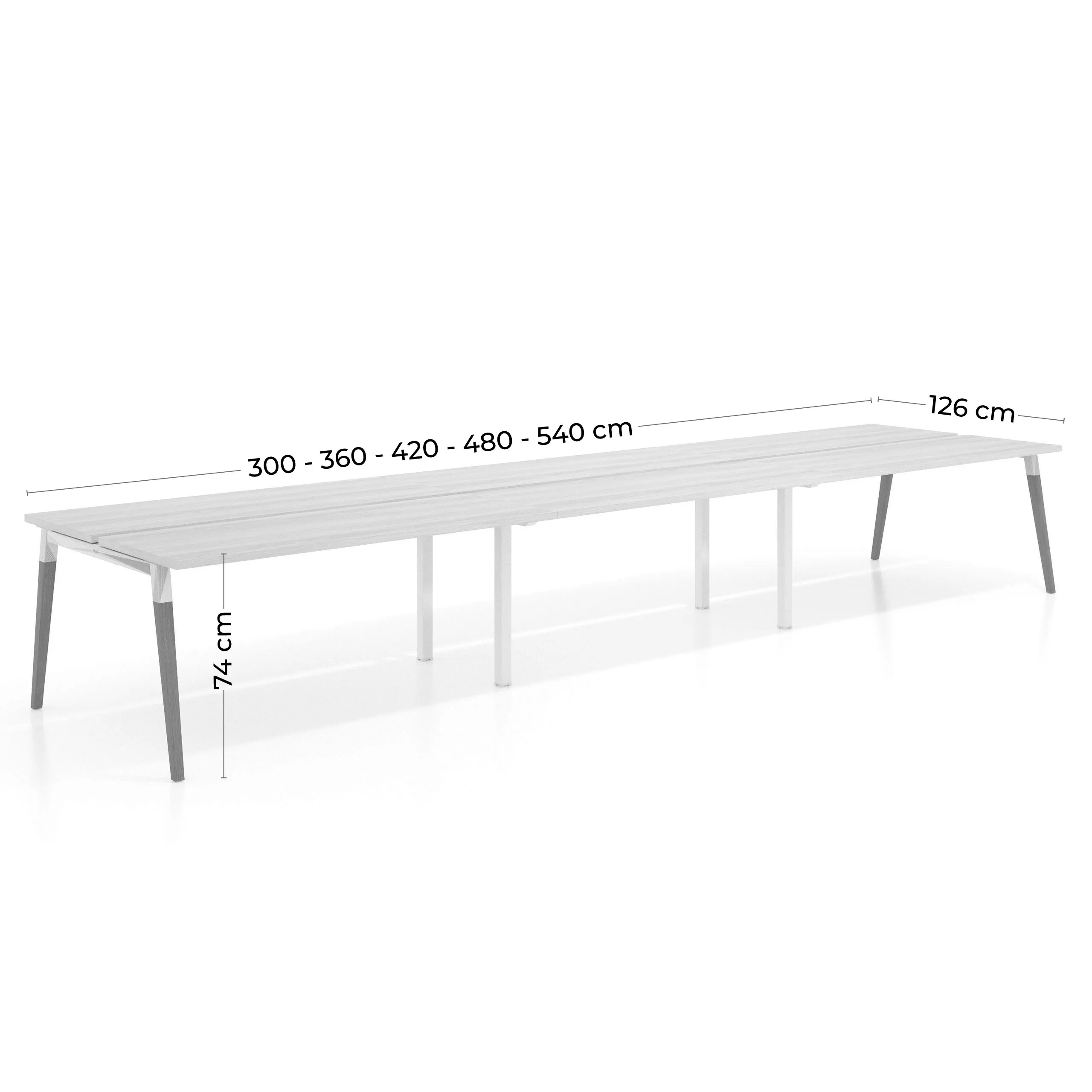 Mesa de oficina multipuesto Arki triple, fondo 126 cm, patas de madera