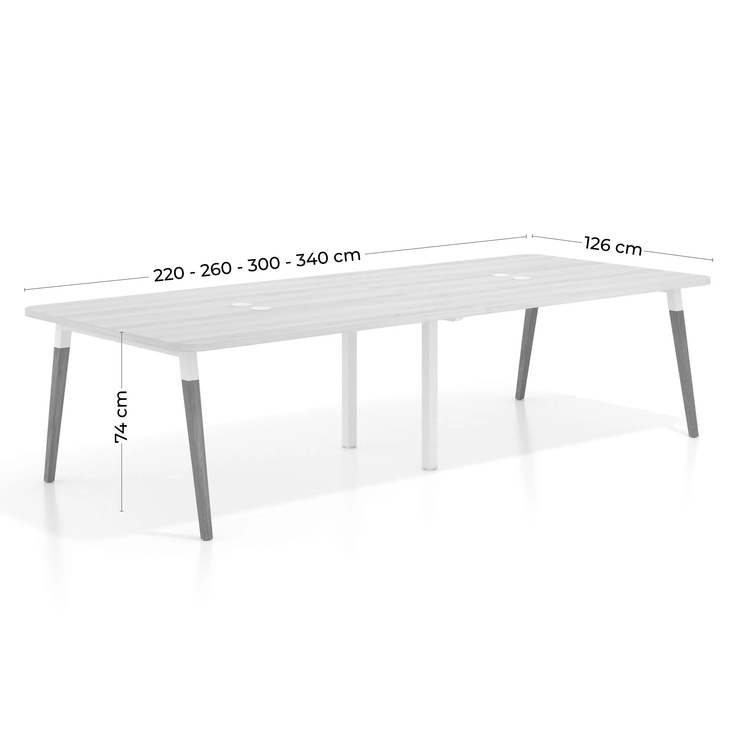 Mesa para reuniones Arki doble con fondo 126 cm, coworking, sobre curvo