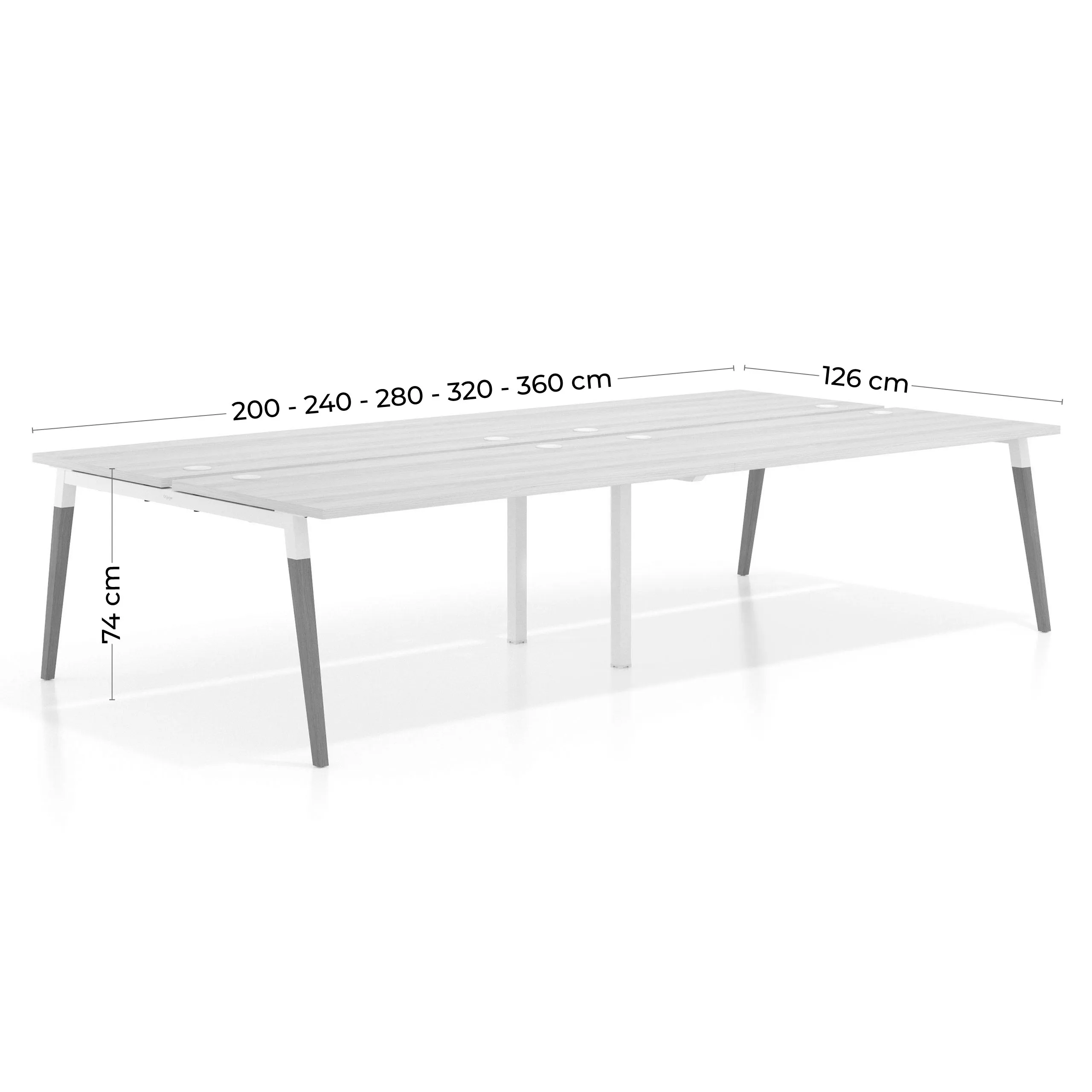 Mesa de oficina multipuesto Arki doble, fondo 166 cm, sobre recto