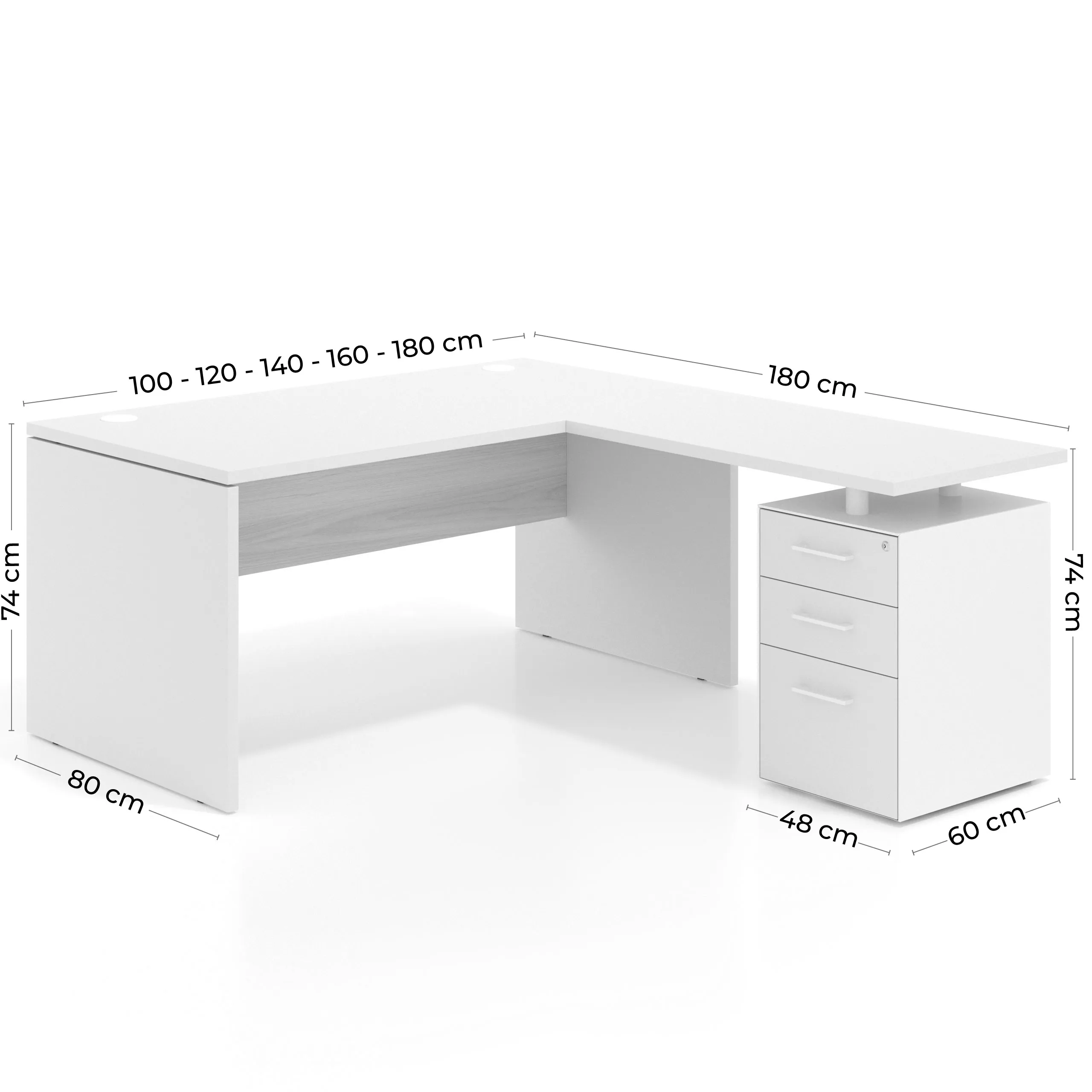 Mesa de Oficina con cajones Work Plus fondo 80, frontales melamina diseño rayado