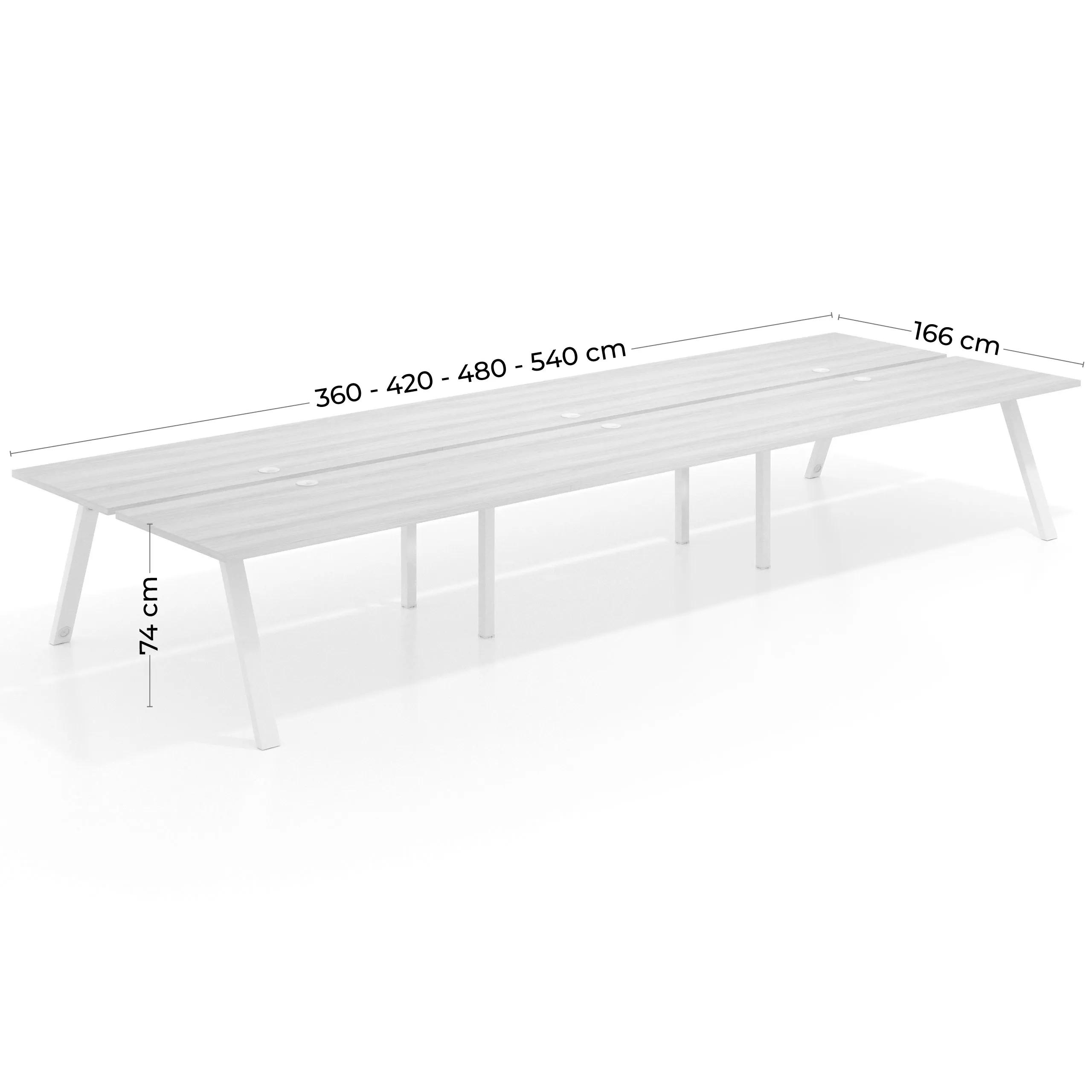 Mesa multipuesto UvePro Bench triple, fondo 166 cm, estructura blanca/madera