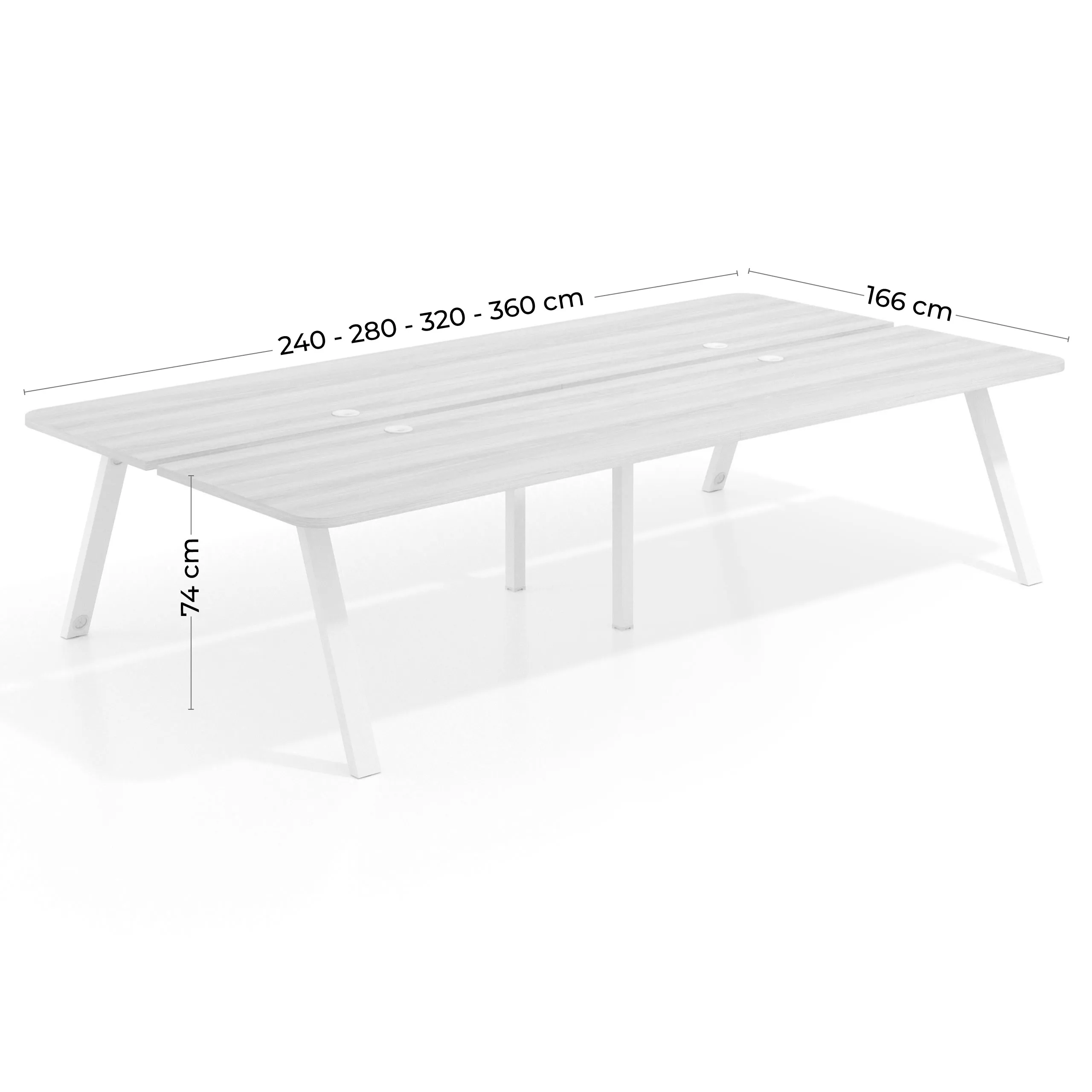 Mesa multipuesto UvePro Bench doble, fondo 166 cm, sobre curvo, estructura negra/madera