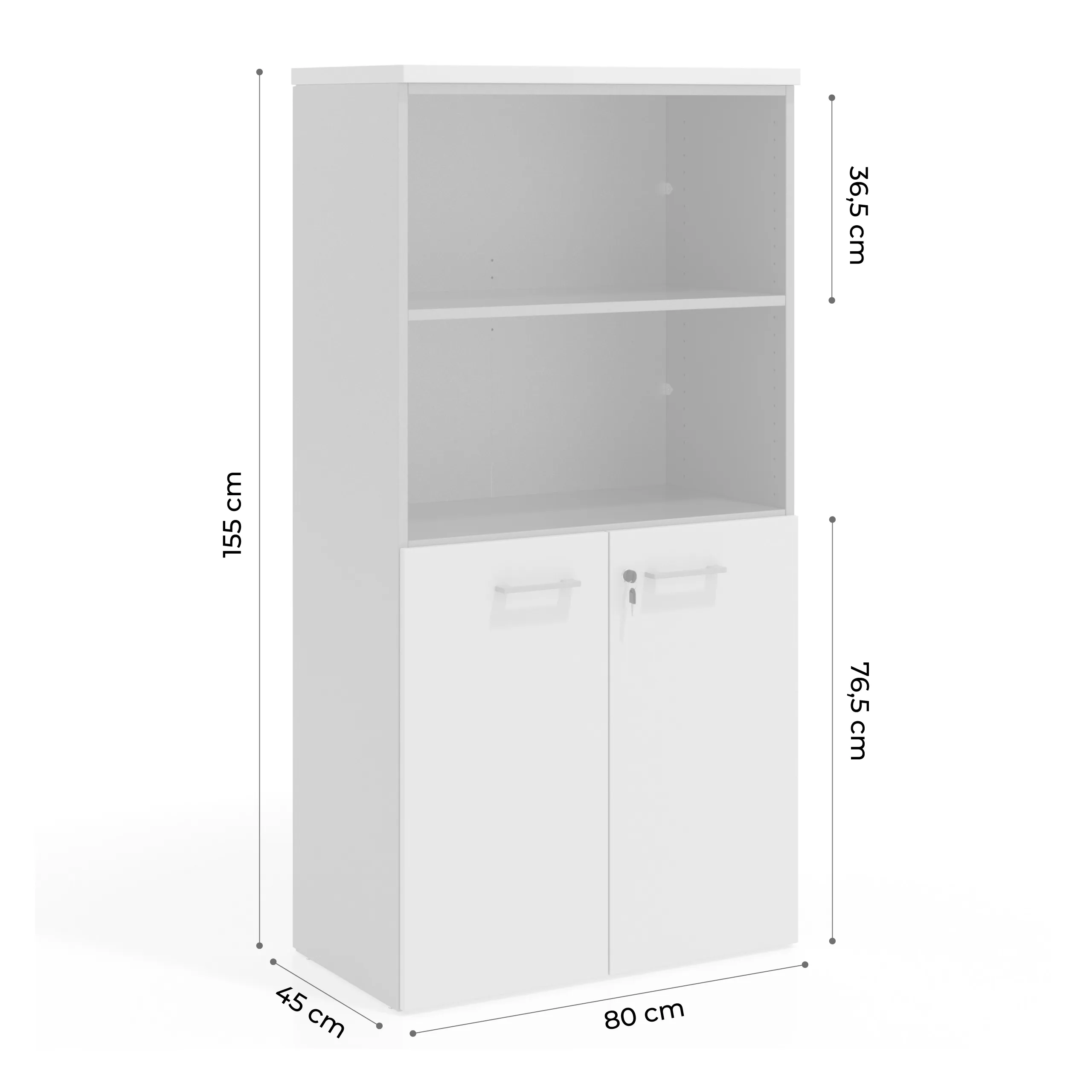 Armario de oficina Basic, medida 155x80cm con puerta baja