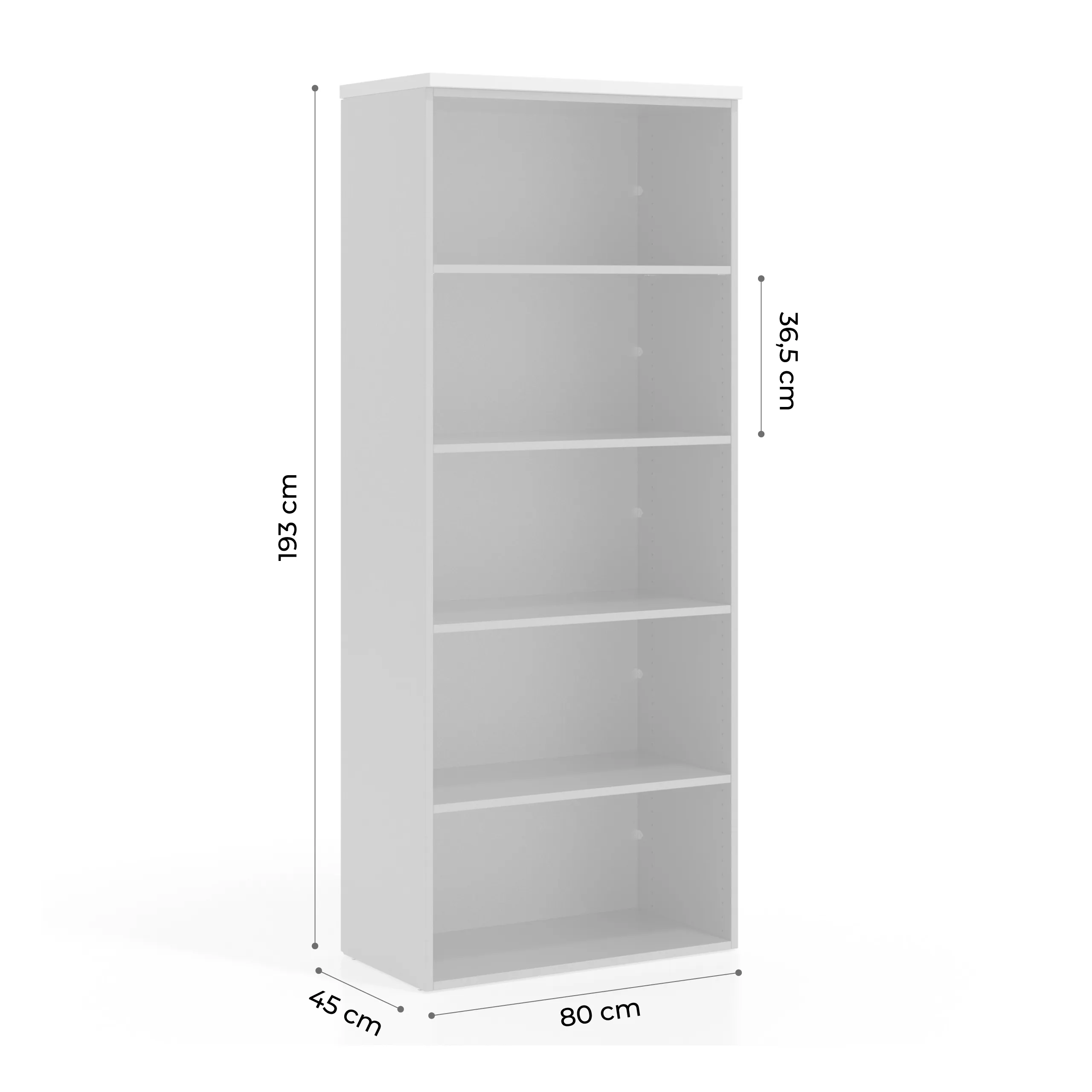 Estantería de oficina Basic 5 alturas, 193x80cm